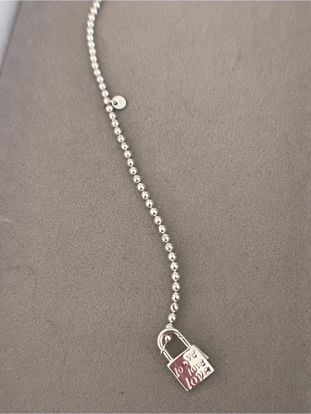 Silver Bead Bracelet with Padlock Charm - 'Love' Accent